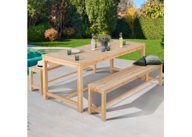 Table De Jardin En Bois 150Cm + 2 Bancs