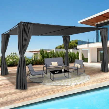 Pergola Santa Cruz 3X4M Grise + Rideaux