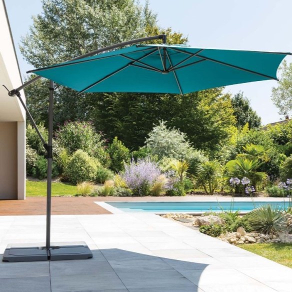 Parasol déporté Diam 300cm Bleu canard