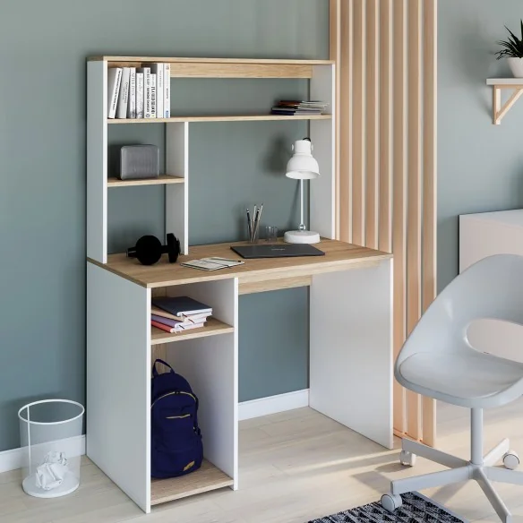 Bureau étagères Danny bois et blanc