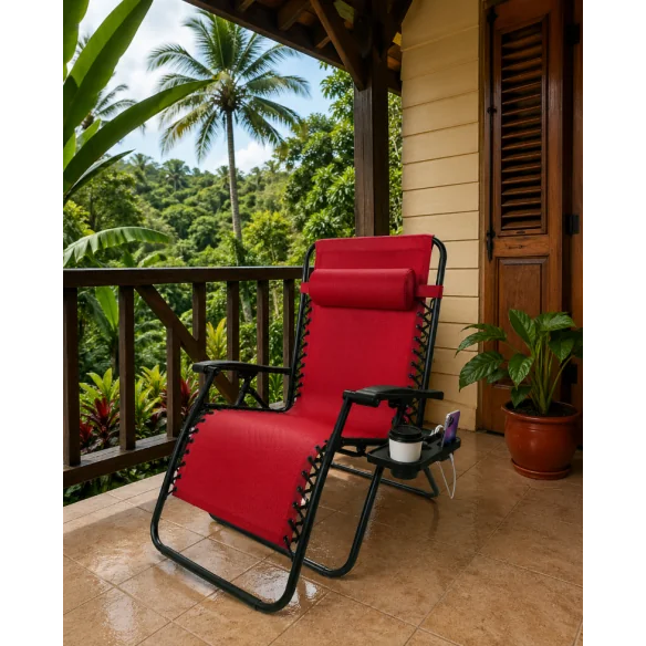 Fauteuil transat pliant rouge