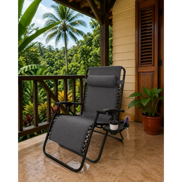 Fauteuil transat pliant gris