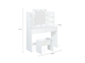 Coiffeuse Zita étagères, miroir led + ta